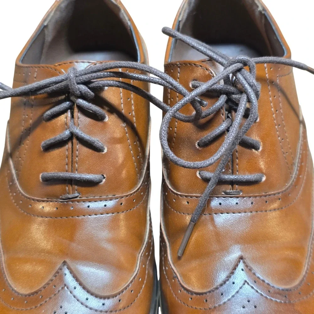 Stacy Adams Boys 5M Wingtip Oxford Dress Shoes Cognac Brown Brogue Lace Up